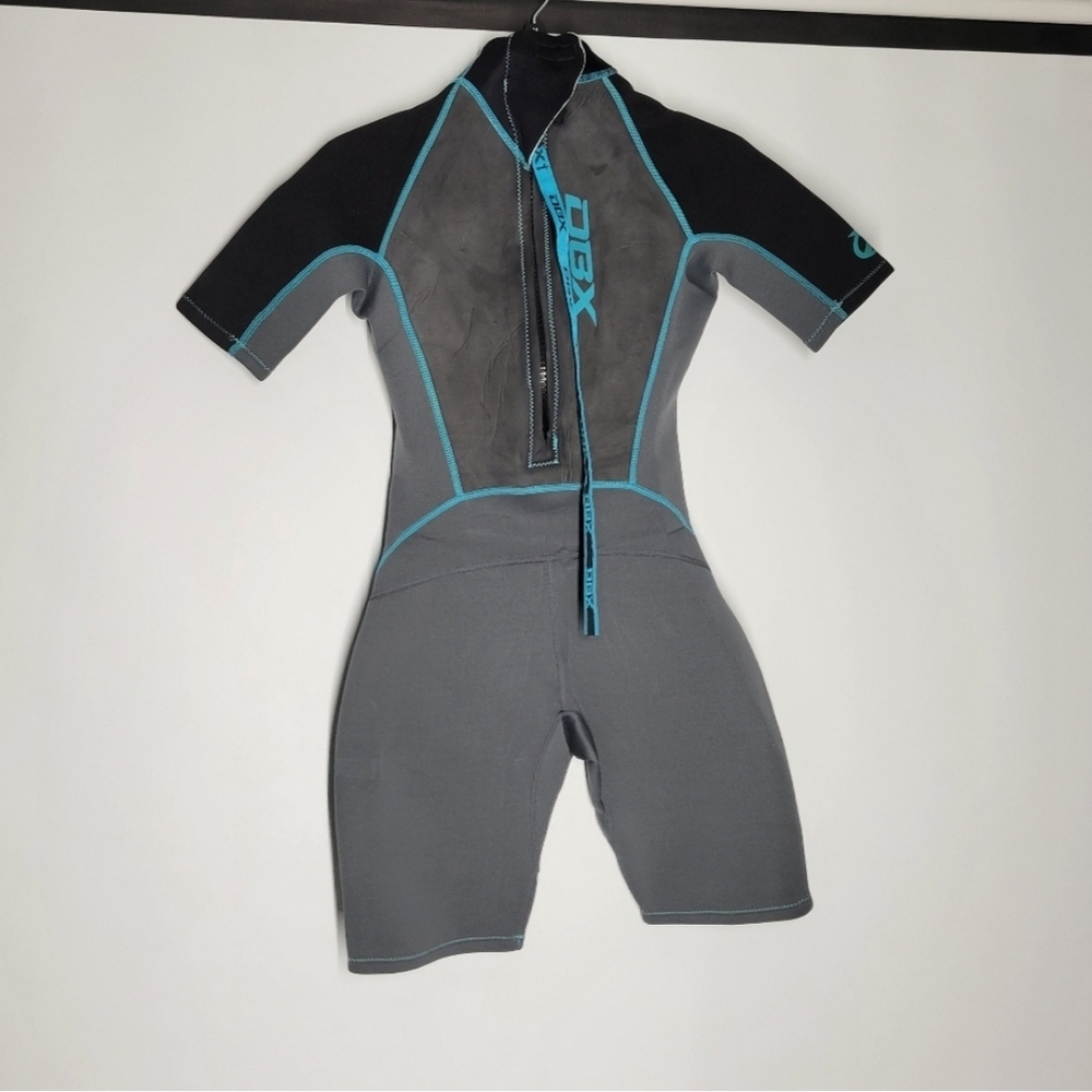 DBX Gray and Black One Piece Wetsuit with Teal Accents